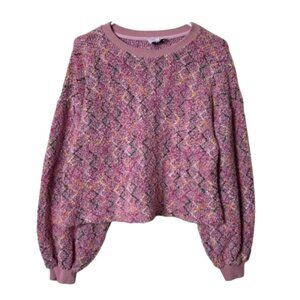 JOA pink tweed textured balloon sleeve sweater womens M
